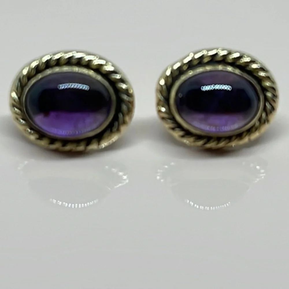14k real‎ solid gold Amethyst stone earrings